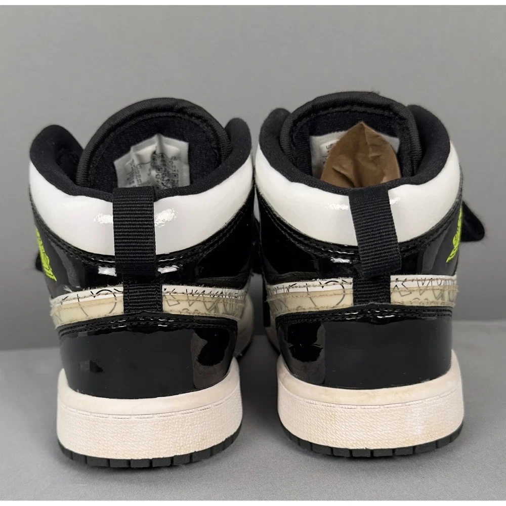 Jordan 1 Mid DIY Kids Shoes Black White Volt DC4098-100 Size 1Y